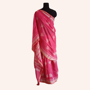 Pink Lotus - Tussar silk Shibori saree