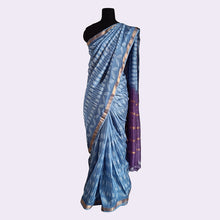 Load image into Gallery viewer, Deep blue and Purple - Mangalgiri Pattu Silk Shibori Saree