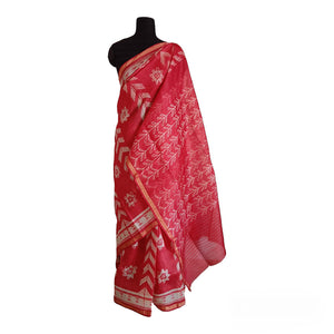 Red Blossom  - Tussar silk Shibori saree