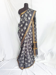 Black Bloom - Tussar silk shibori saree with blouse