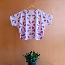 Load image into Gallery viewer, Purple and White Triangles - Soft Shibori Cotton Top