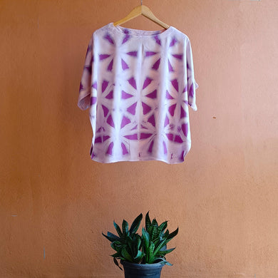 Purple and White Triangles - Soft Shibori Cotton Top