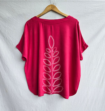 Pink Foliage - Soft Shibori Cotton Top