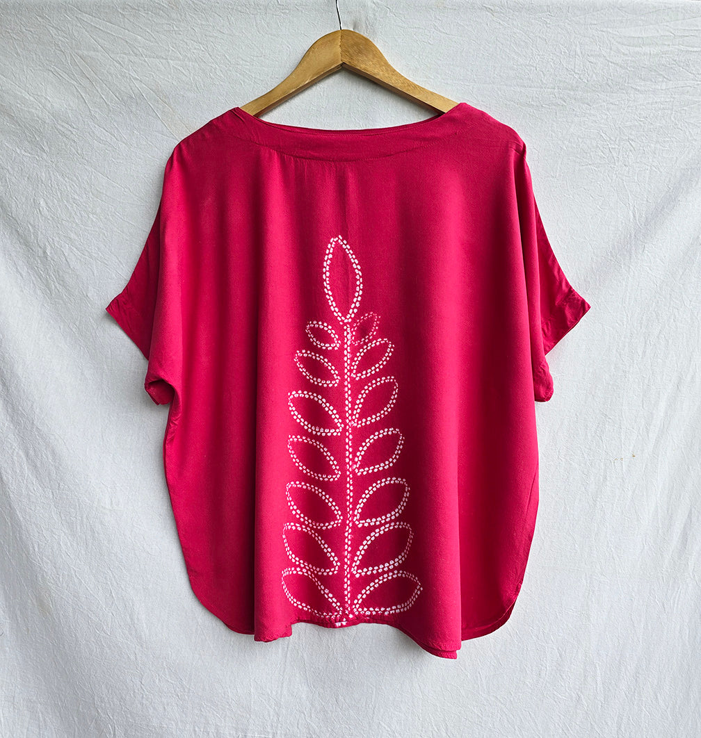 Pink Foliage - Soft Shibori Cotton Top