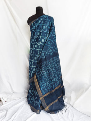 Indigo Waves - Tussar Silk Shibori Saree