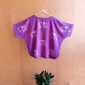 Purple Elephants  - Soft Shibori Cotton Top