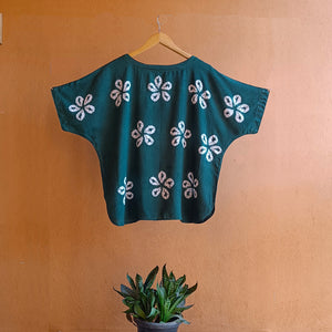 Deep Green flowers - Soft Shibori Cotton Top