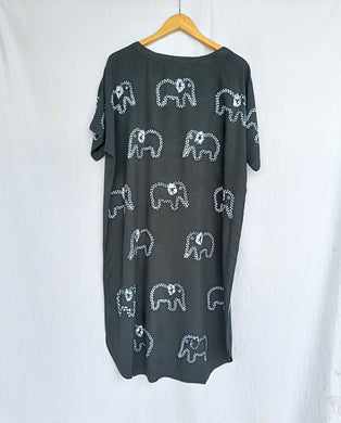 Elephants in Black - Cotton Shibori Dress