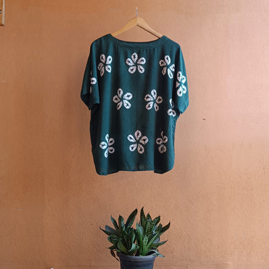Deep Green flowers - Soft Shibori Cotton Top