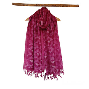 Rosy Geometry - Tussar Silk Shibori Dupatta