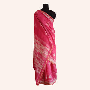 Pink Lotus - Tussar silk Shibori saree