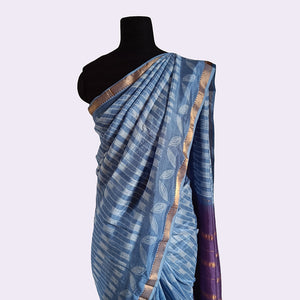 Deep blue and Purple - Mangalgiri Pattu Silk Shibori Saree