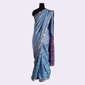 Deep blue and Purple - Mangalgiri Pattu Silk Shibori Saree