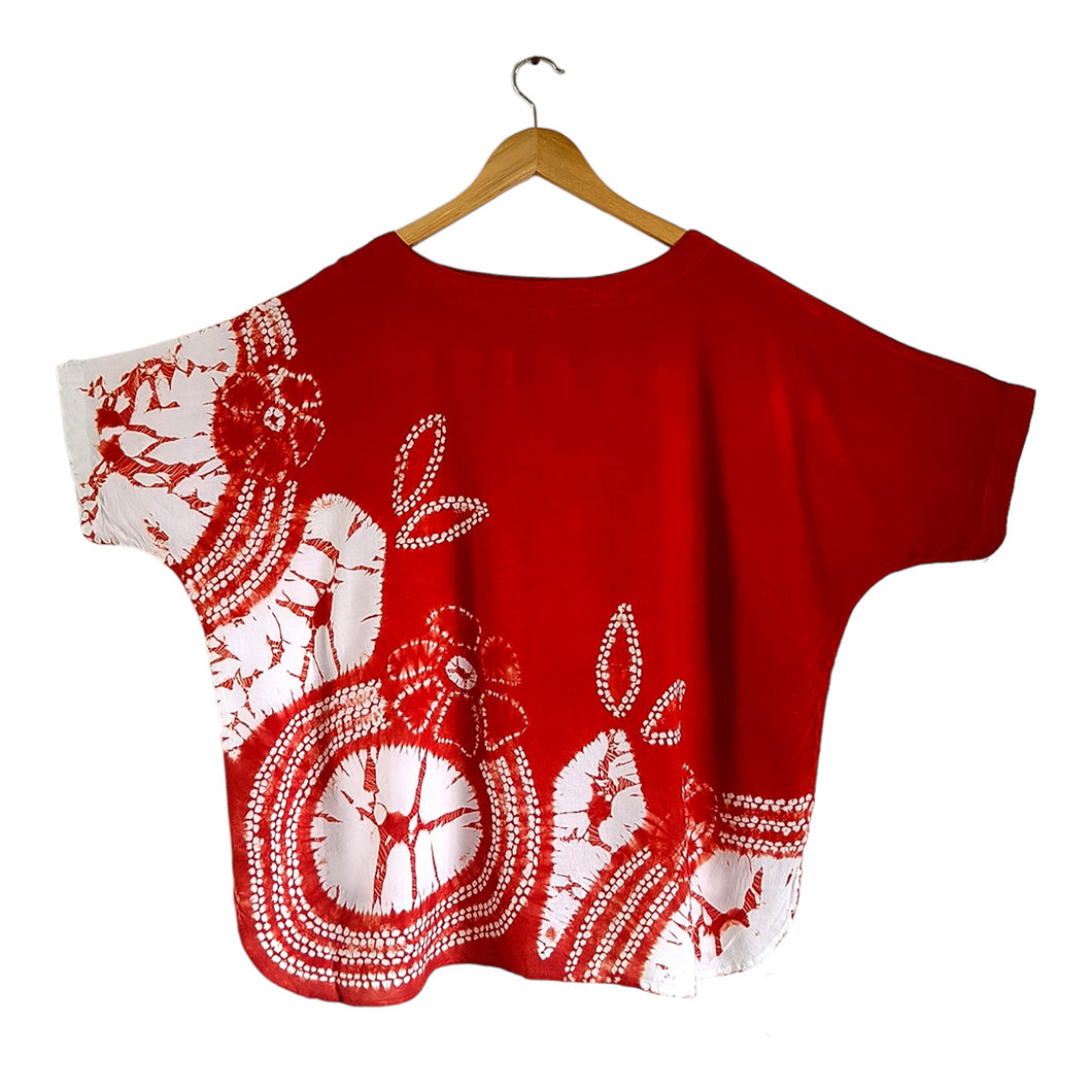 Red Blossom - Soft Shibori Cotton Top