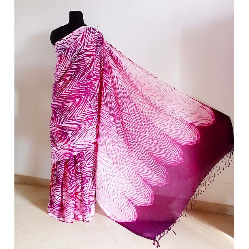 Purple River - Cotton shibori saree with blouse