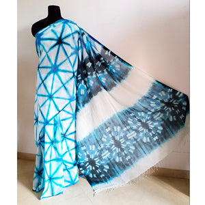 Blue Itajime - Cotton shibori saree with blouse