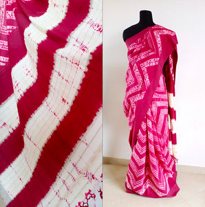 Pink Nui - Cotton shibori saree with blouse