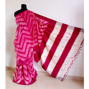 Pink Nui - Cotton shibori saree with blouse