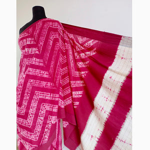 Pink Nui - Cotton shibori saree with blouse