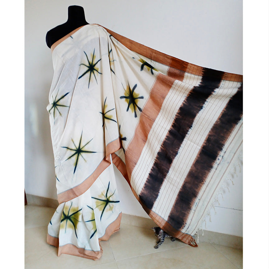 Green Itajime - Cotton shibori saree with blouse