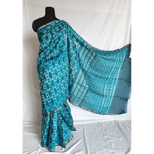 Load image into Gallery viewer, Blue Stars - Tussar silk Shibori saree with blouse