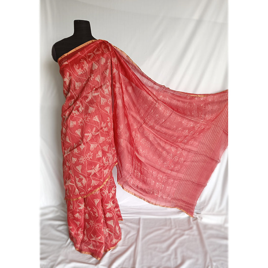 Dragonflies and Fish - Tussar silk shibori saree with blouse