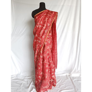 Dragonflies and Fish - Tussar silk shibori saree with blouse