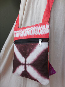Orange and Brown - Linen Shibori sling bag (9.5”/7.5”)
