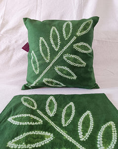 Green Leaf - Cotton shibori cushion cover (16"/16")