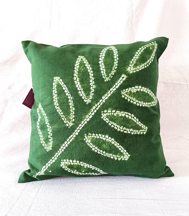 Green Leaf - Cotton shibori cushion cover (16