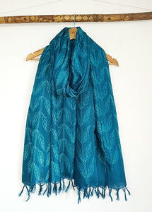 Blue Leaf - Tussar Silk Shibori Dupatta