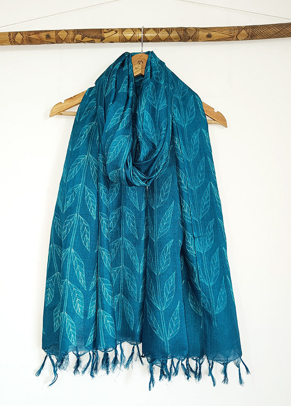 Blue Leaf - Tussar Silk Shibori Dupatta