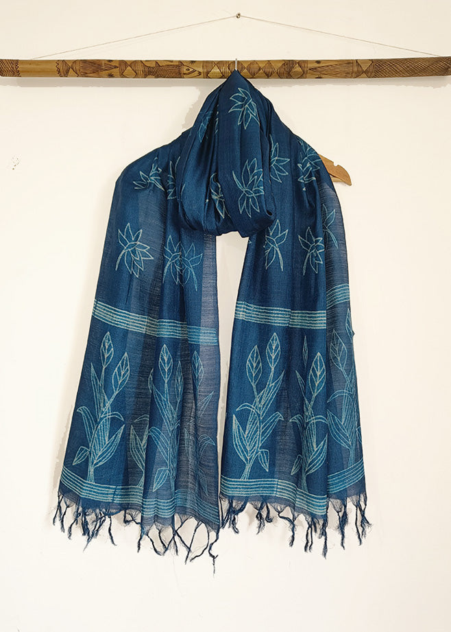 Night Lotus - Tussar Silk Shibori Dupatta