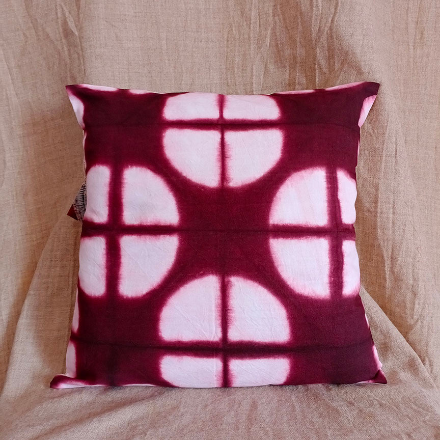 Maroon Reflections - Cotton Shibori cushion cover (16