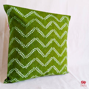 Green fern - Cotton shibori cushion cover (16"/16")
